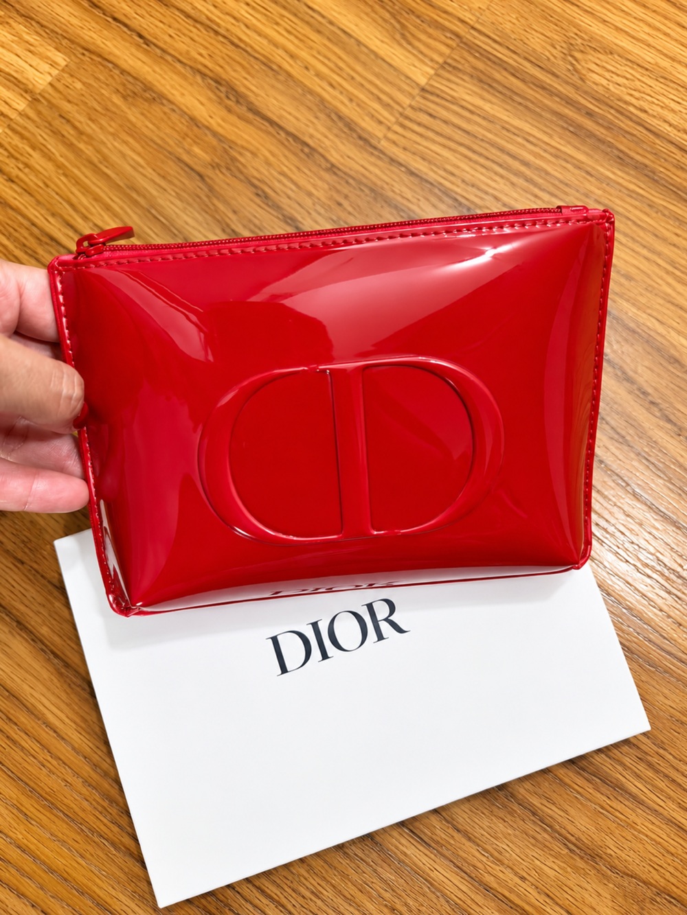 Dior Beauty Red Patent Embossed CD Logo Makeup Pouch CD Logo Makeup Pouch